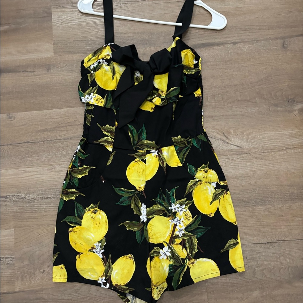 Lemon Print Black Romper